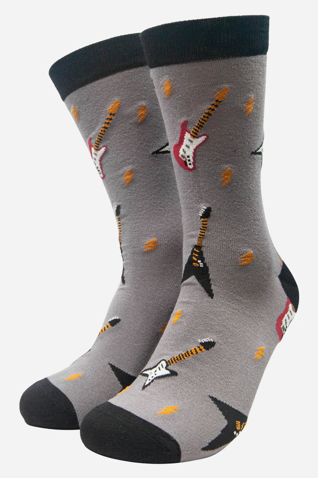Men’s Bamboo Socks Guitars, Grey/Black