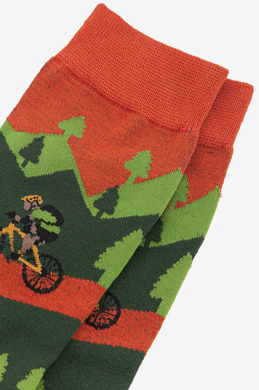 Men’s Bamboo Socks  Mountain Bike, Green/Orange