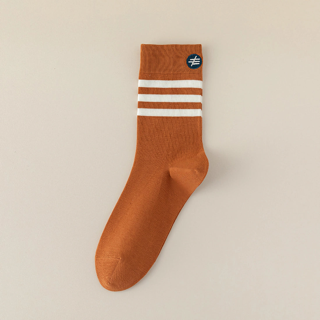 Men's Cotton Sport-Casual Socks, Orange with Three White Stripes