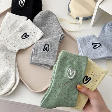 Monochrome Women's Cotton Socks with Tiny Hearts