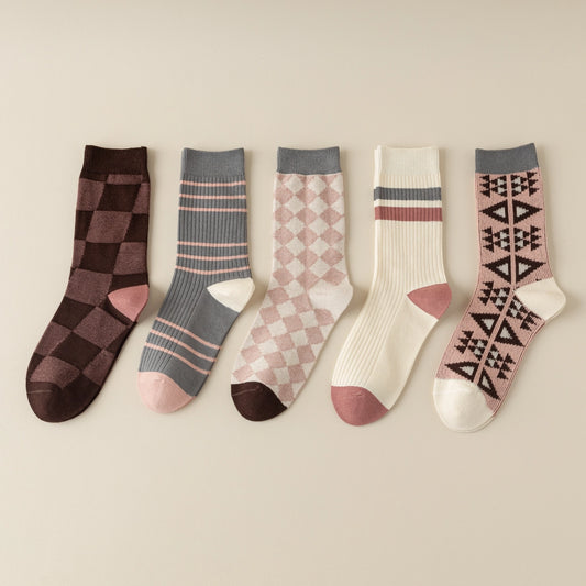 Women's Pink and Black Geometric Pattern Socks