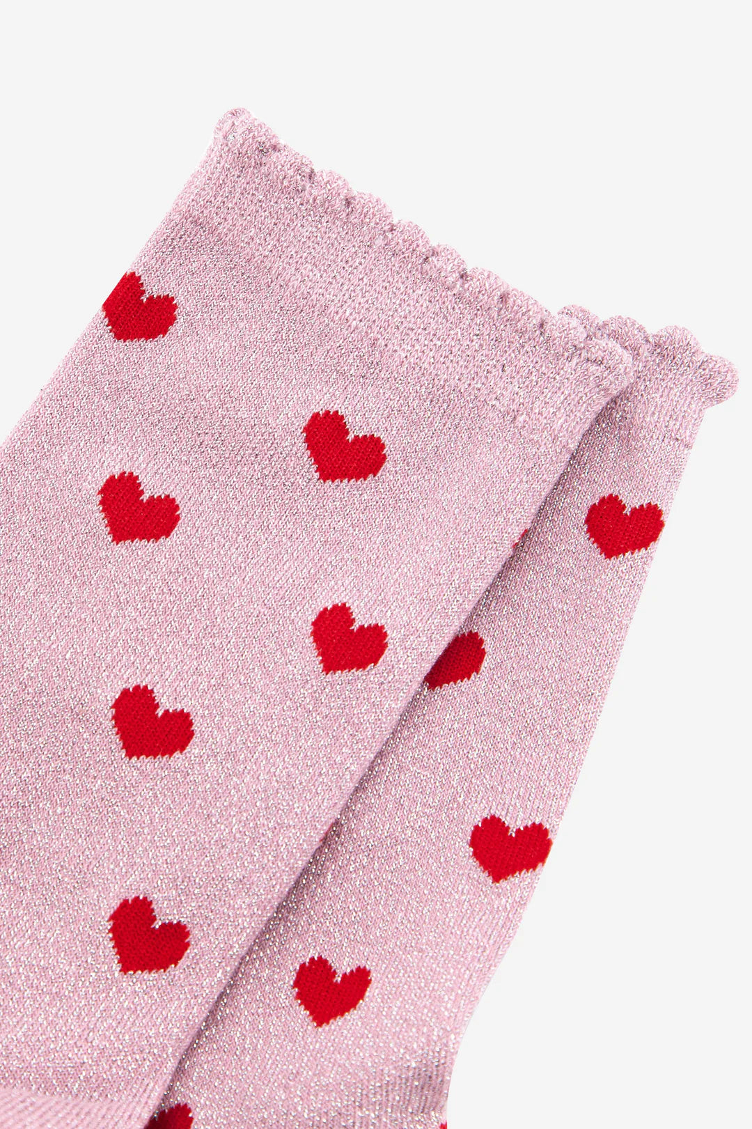 Sparkling Glitter Hearts Print Socks With A Scalloped Cuff