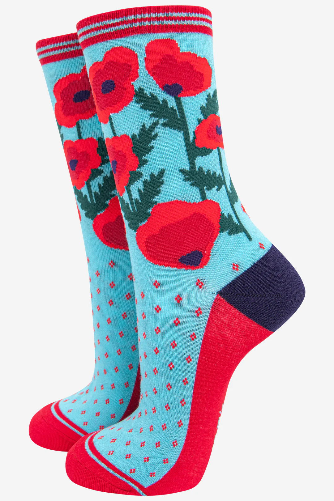 Comfortable and Stylish Women’s Bamboo Socks Poppy, Red/Blue