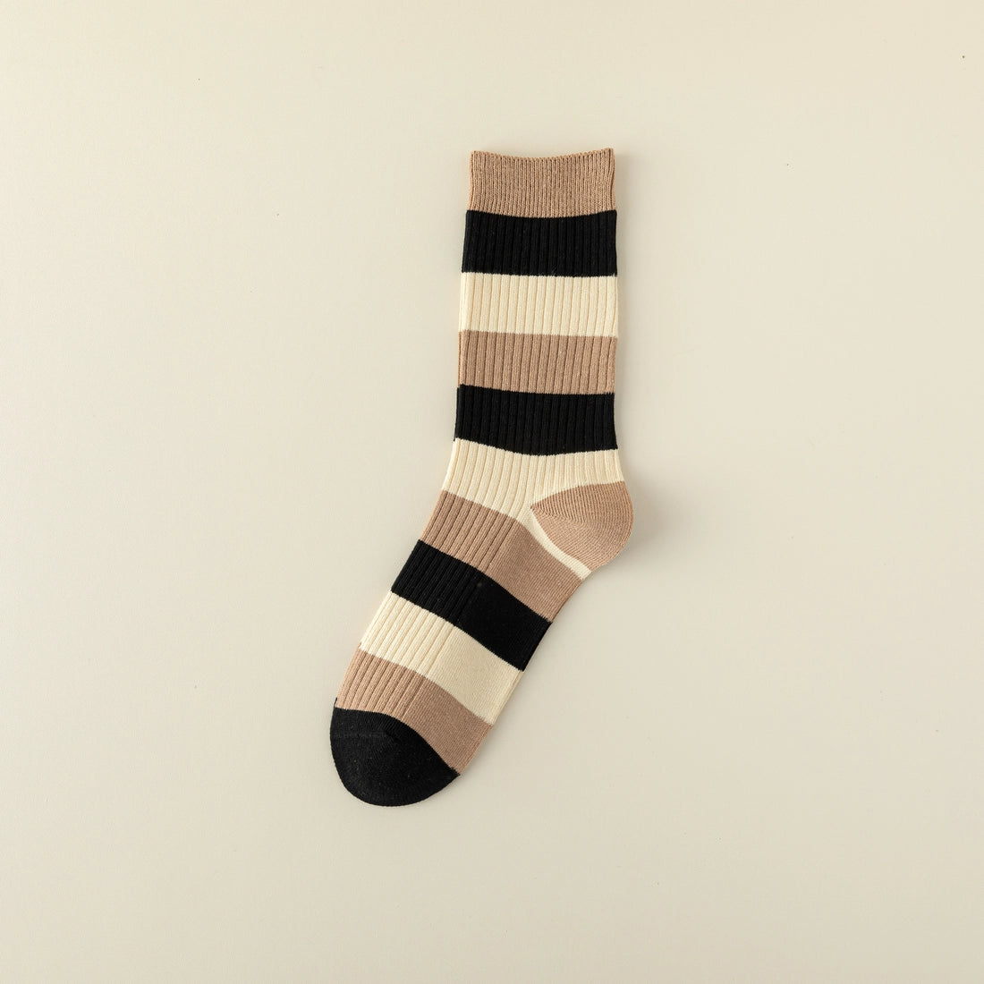 Women's Black,Brown and Cream Striped Cotton Socks