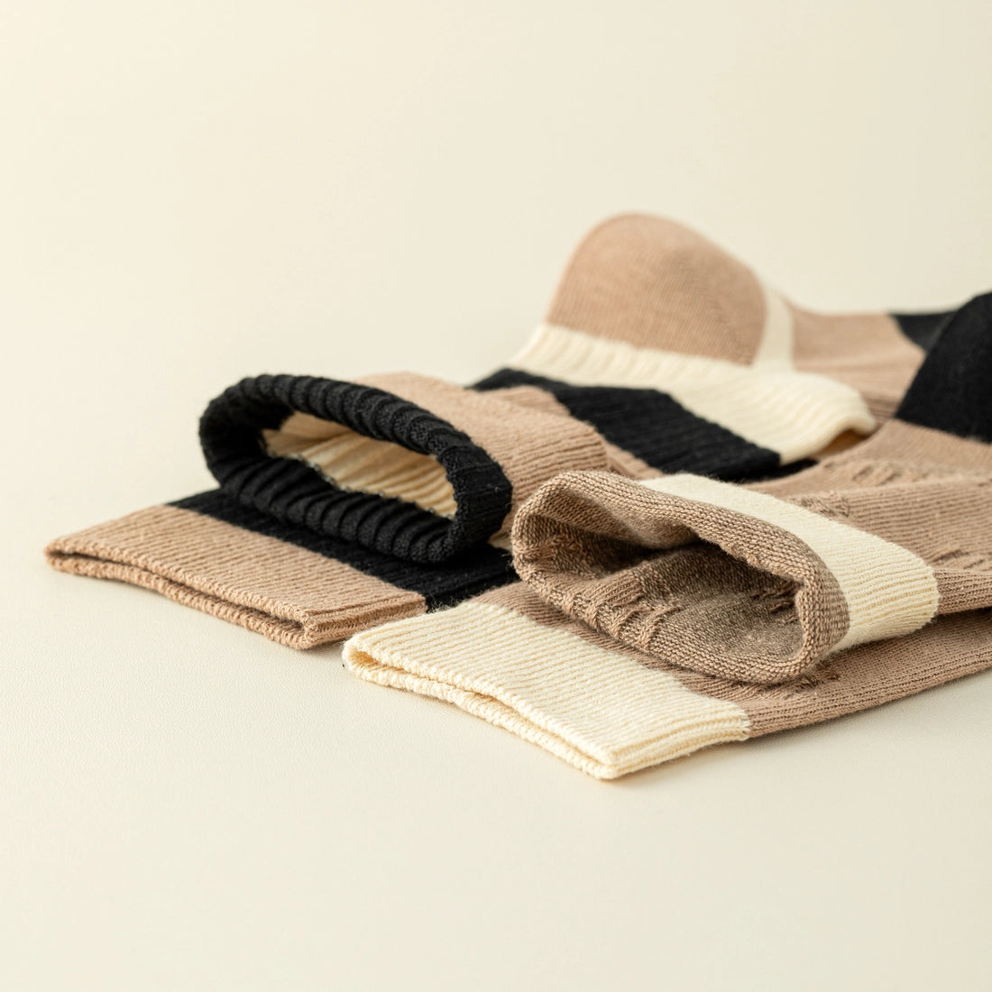 Women's Black,Brown and Cream Striped Cotton Socks Egypt Inspired