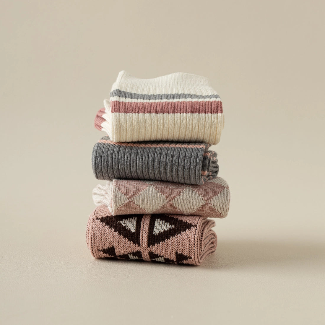 Women's Pink and Black Geometric Pattern Socks