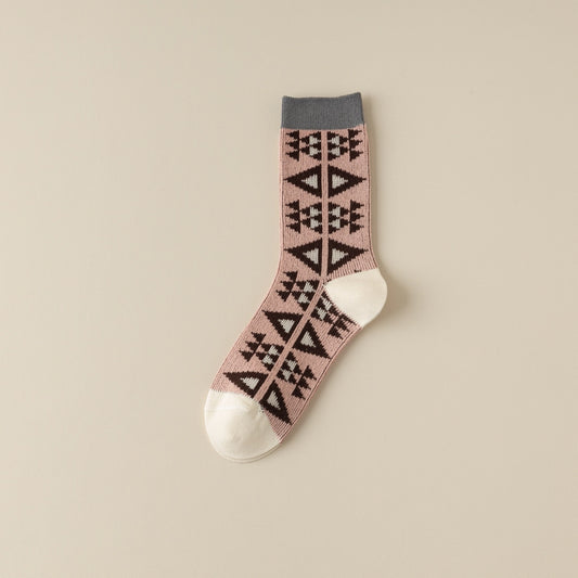 Women's Pink and Black Geometric Pattern Socks
