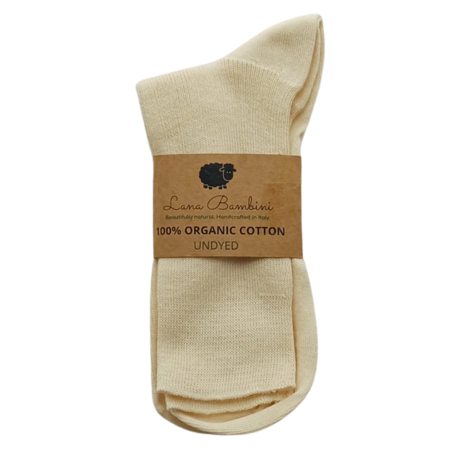 Laura sock in undyed organic cotton with Lana Bambini packaging