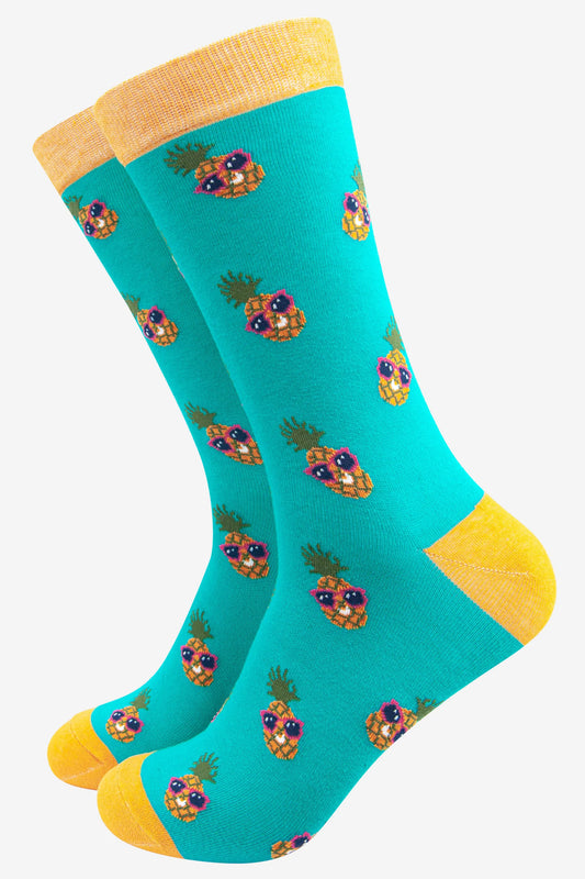 Men’s Bamboo Socks Pineapples, Blue. Bamboo
