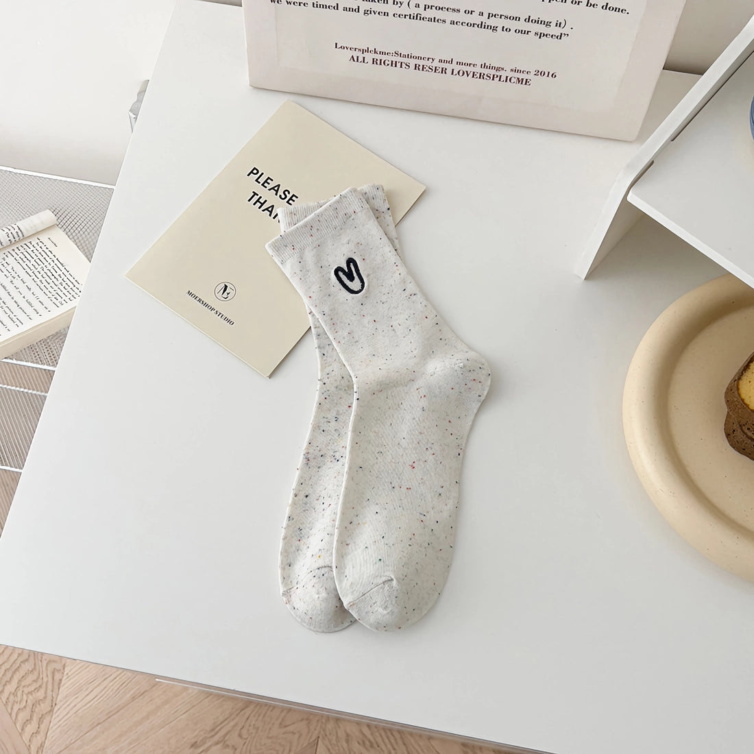 Monochrome Women's Cotton Socks with Tiny Hearts 