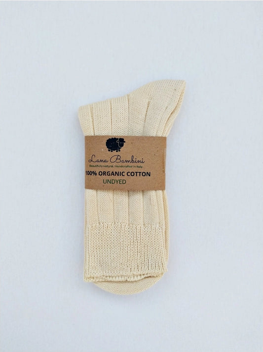 Unisex 100% undyed organic Cotton socks. Soft, breathable, and sustainable for sensitive feet. 