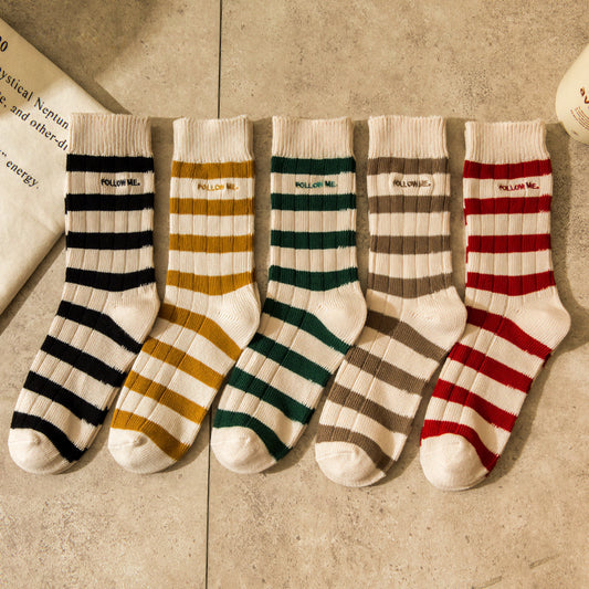 Unisex Vintage Green and White Striped Socks