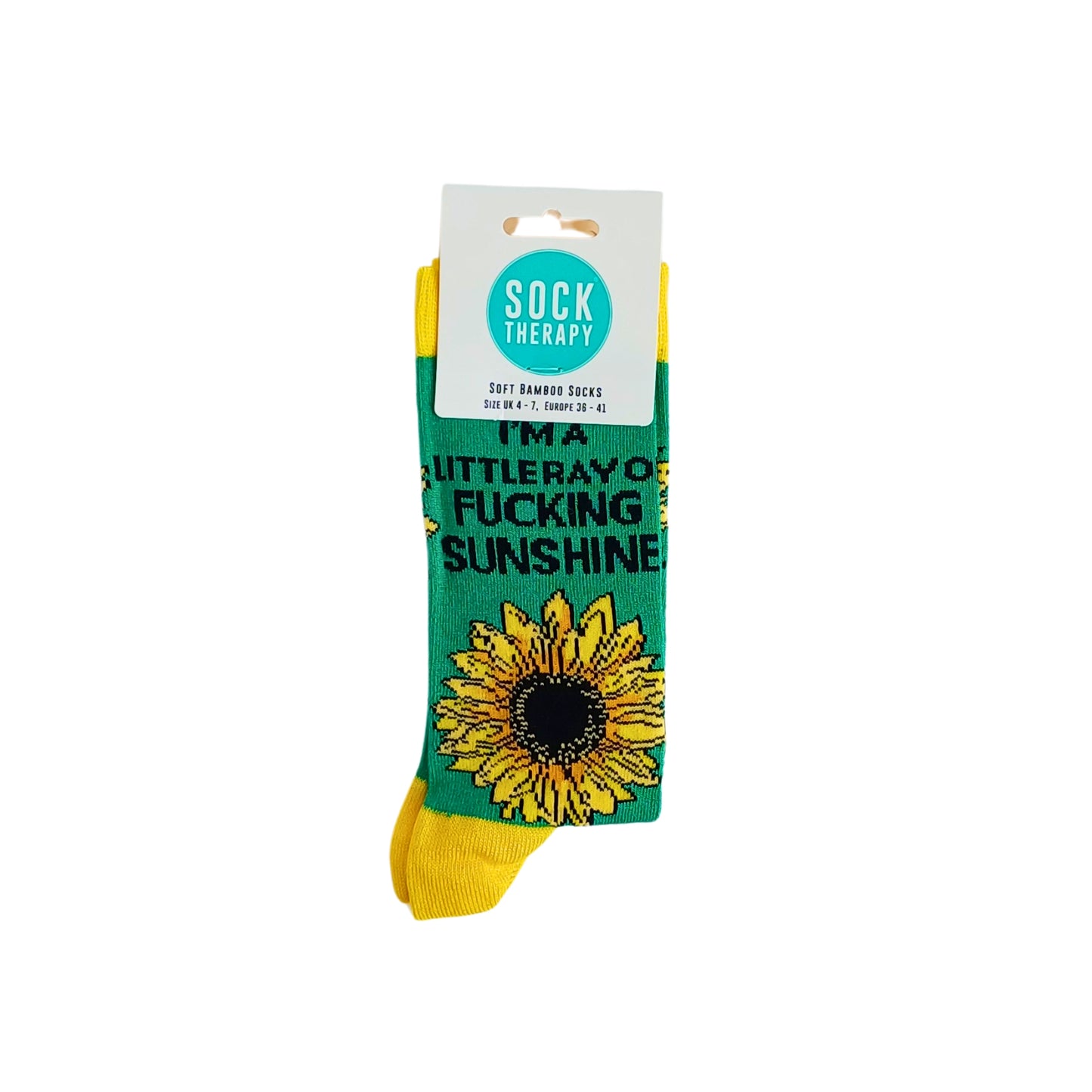 Sunflower slogan socks in bamboo packaging