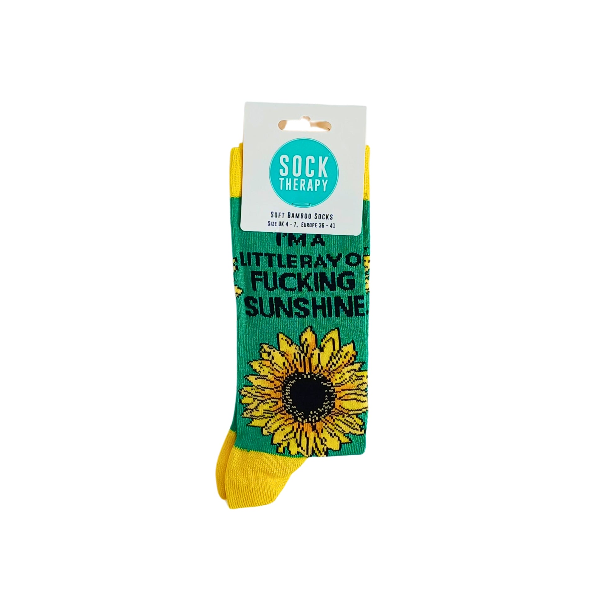 Sunflower slogan socks in bamboo packaging