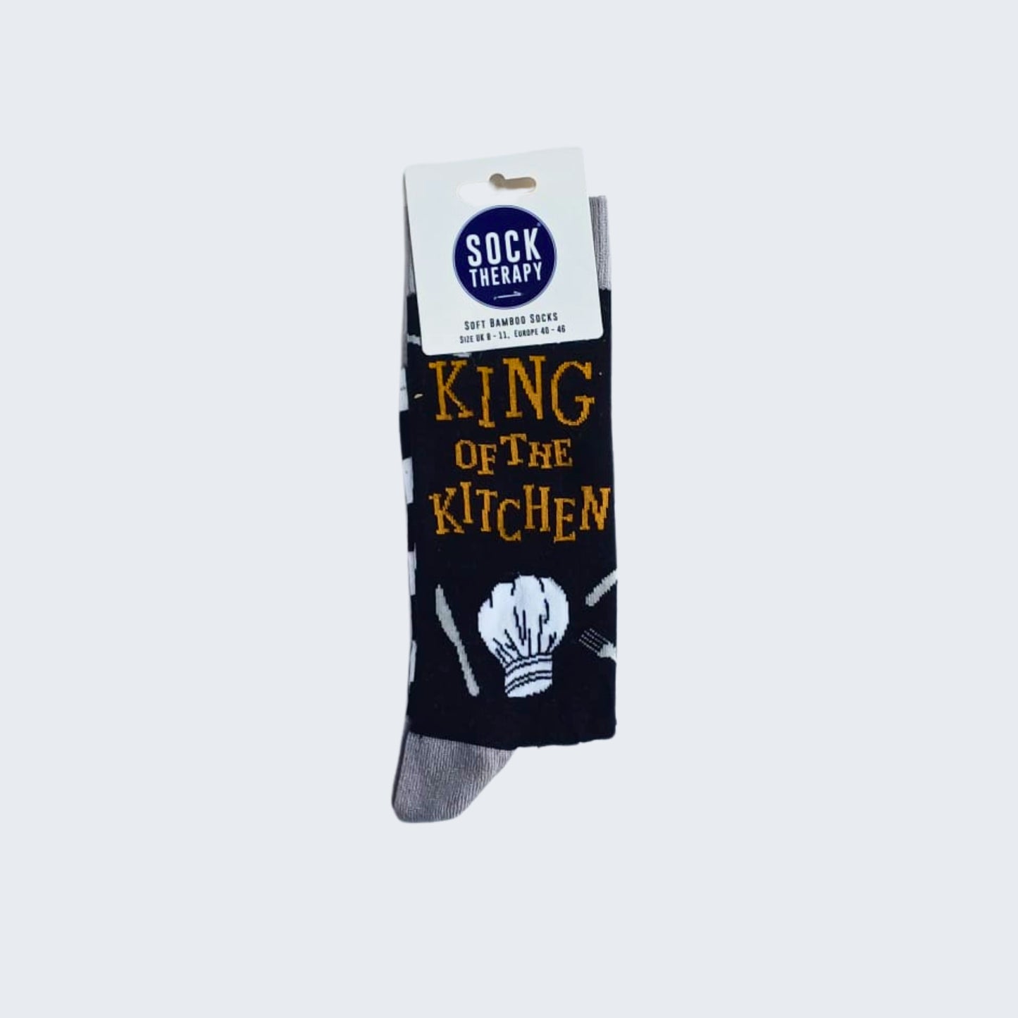 Packaged King of the Kitchen bamboo socks with label