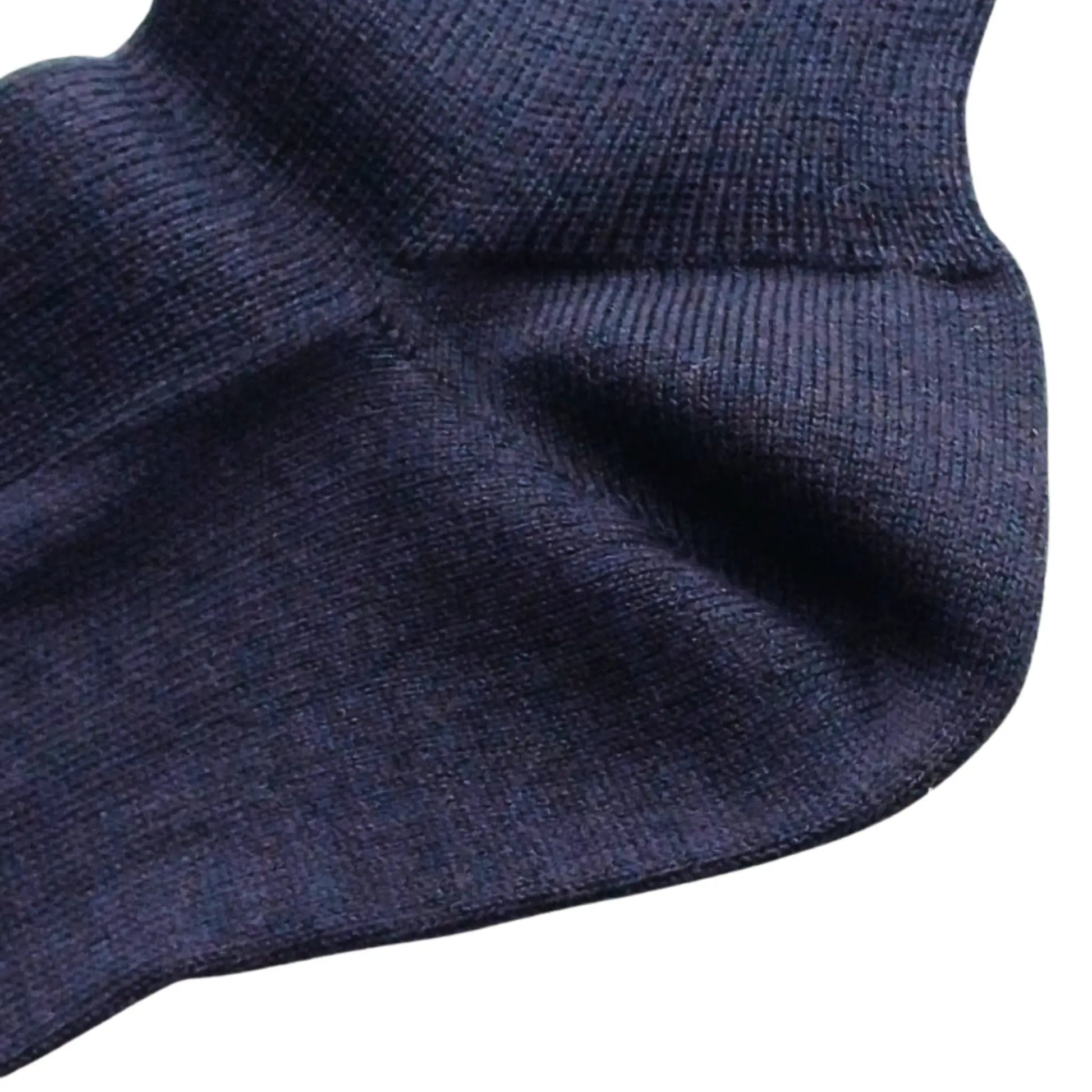 Close-up showing the texture of the organic cotton navy socks

